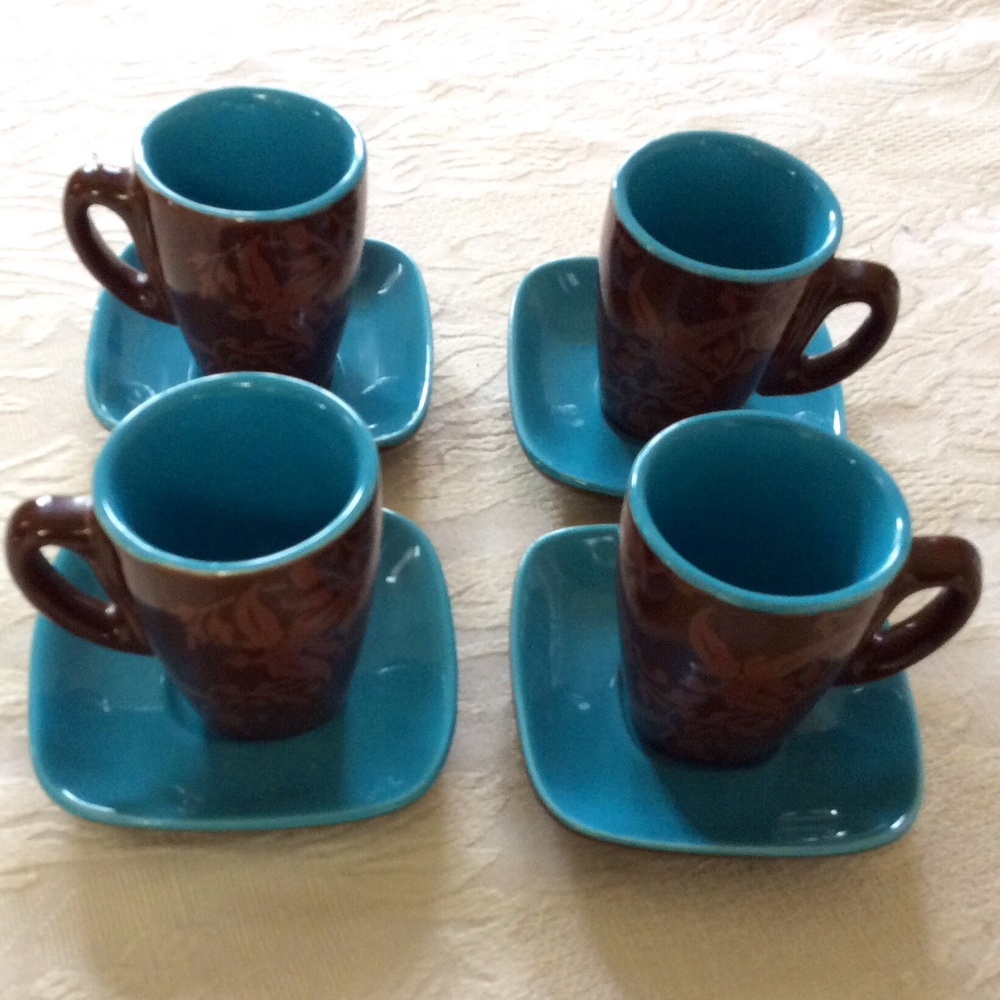 Espresso cups with squared saucers - Set of 4